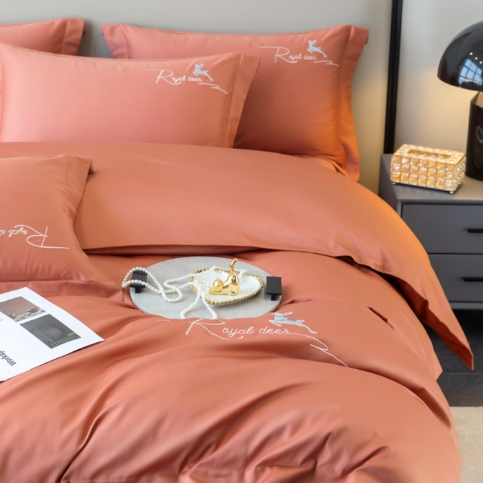 91家纺网 家纺一手货源 找家纺 芊寻家居 2024新款全棉长绒棉四件套 一鹿有你-微柚橘