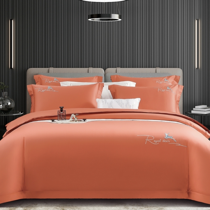 91家纺网 家纺一手货源 找家纺 芊寻家居 2024新款全棉长绒棉四件套 一鹿有你-微柚橘