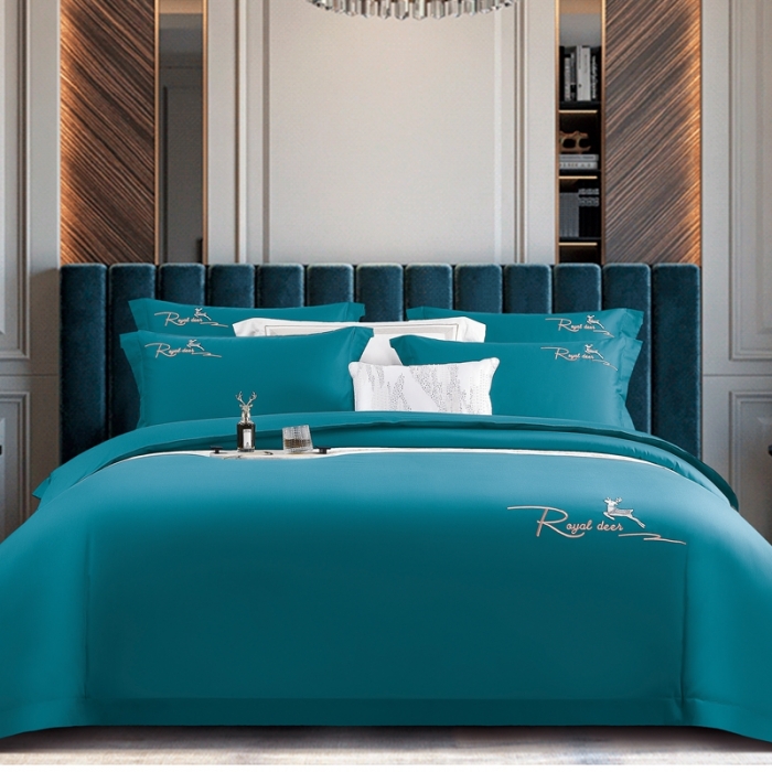 91家纺网 家纺一手货源 找家纺 芊寻家居 2024新款全棉长绒棉四件套 一鹿有你-波斯绿