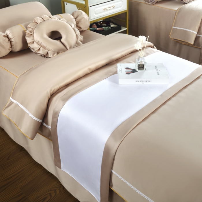 91家纺网 家纺一手货源 找家纺 莉人坊美容床罩批发 2023十美段天丝美容床罩四件套-真爱至上-卡其色
