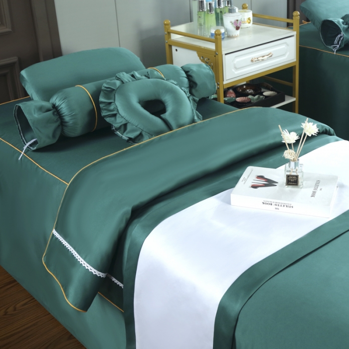 91家纺网 家纺一手货源 找家纺 莉人坊美容床罩批发 2023十美段天丝美容床罩四件套-真爱至上-墨绿色