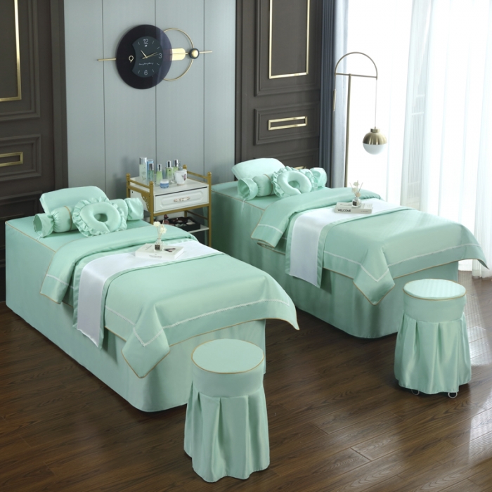 91家纺网 家纺一手货源 找家纺 莉人坊美容床罩批发 2023十美段天丝美容床罩四件套-真爱至上-浅绿色