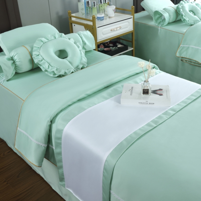 91家纺网 家纺一手货源 找家纺 莉人坊美容床罩批发 2023十美段天丝美容床罩四件套-真爱至上-浅绿色