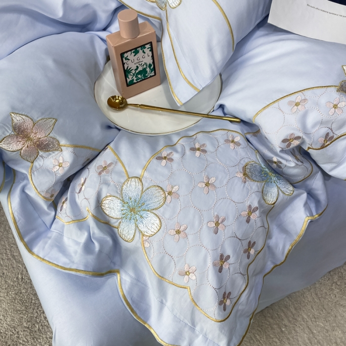 91家纺网 家纺一手货源 找家纺 安妮 2022新款全棉刺绣四件套 花颜悦色-蓝