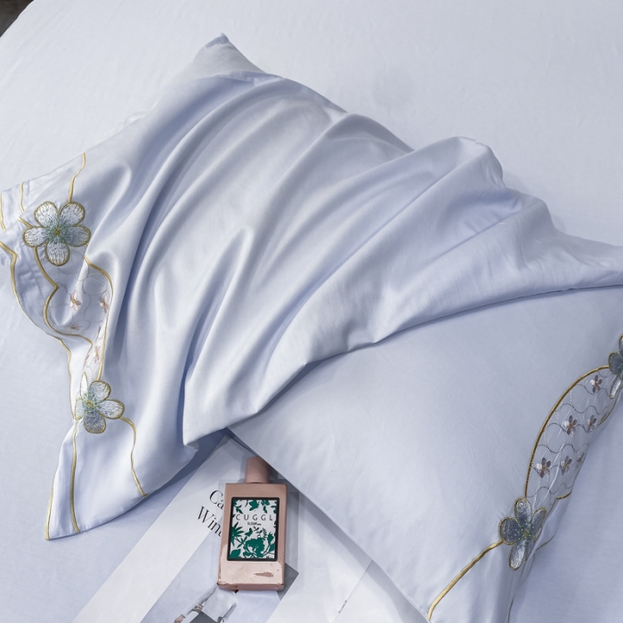 91家纺网 家纺一手货源 找家纺 安妮 2022新款全棉刺绣四件套 花颜悦色-蓝