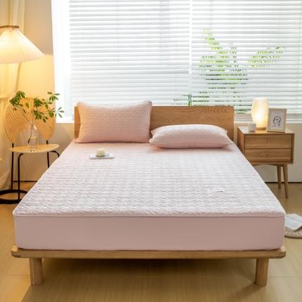 91家纺网 家纺一手货源 找家纺 给笠 2023新款原棉床笠 幸运格-淡粉