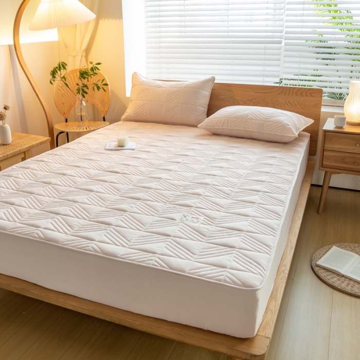 91家纺网 家纺一手货源 找家纺 给笠 2023新款原棉床笠 几何格-卡其