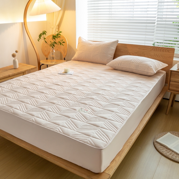 91家纺网 家纺一手货源 找家纺 给笠 2023新款原棉床笠 几何格-卡其