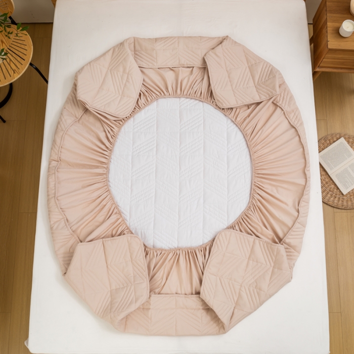 91家纺网 家纺一手货源 找家纺 给笠 2023新款原棉床笠 几何格-卡其