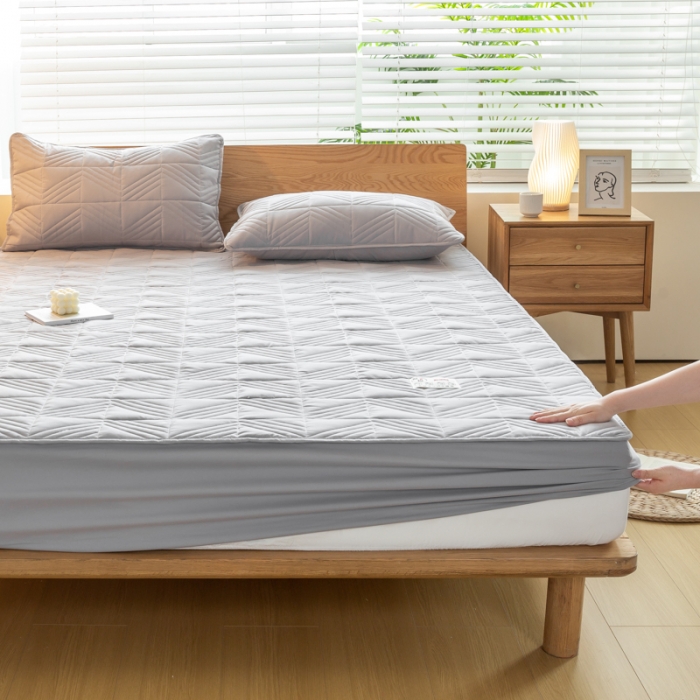 91家纺网 家纺一手货源 找家纺 给笠 2023新款原棉床笠 几何格-星灰