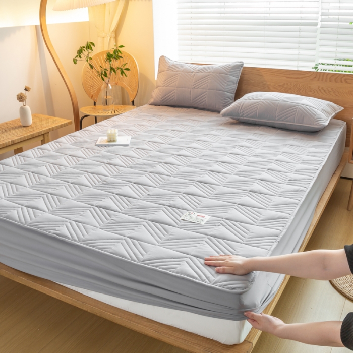 91家纺网 家纺一手货源 找家纺 给笠 2023新款原棉床笠 几何格-星灰