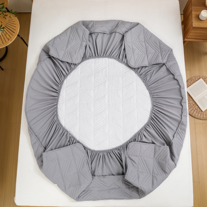 91家纺网 家纺一手货源 找家纺 给笠 2023新款原棉床笠 几何格-星灰