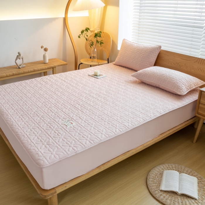 91家纺网 家纺一手货源 找家纺 给笠 2023新款原棉床笠 幸运格-淡粉