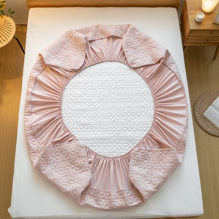 91家纺网 家纺一手货源 找家纺 给笠 2023新款原棉床笠 幸运格-淡粉