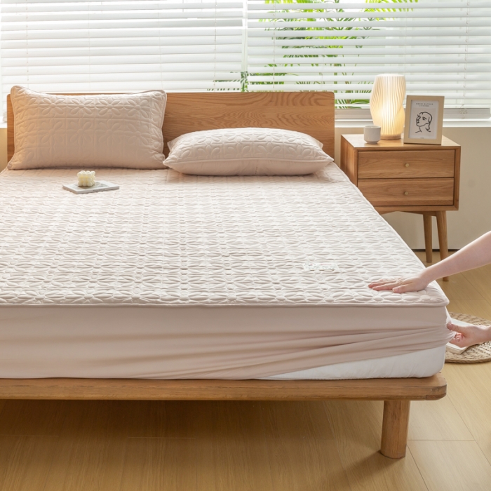 91家纺网 家纺一手货源 找家纺 给笠 2023新款原棉床笠 幸运格-卡其