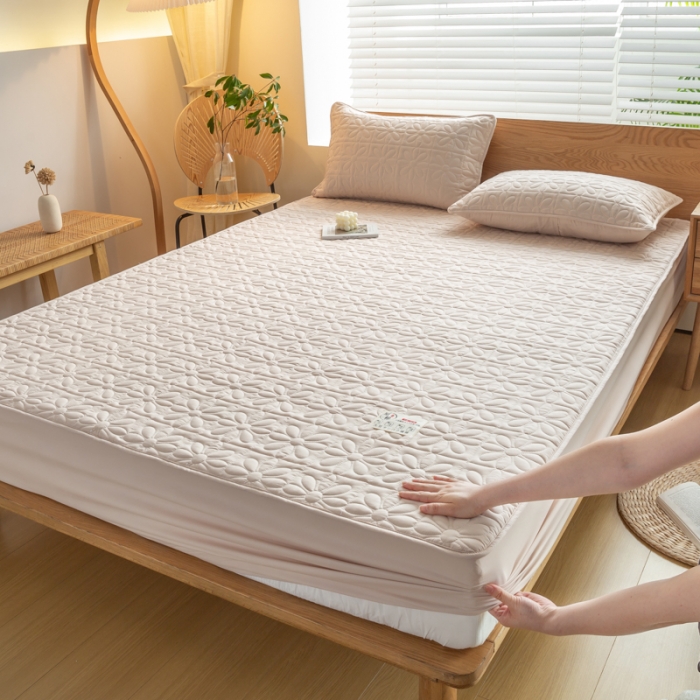 91家纺网 家纺一手货源 找家纺 给笠 2023新款原棉床笠 幸运格-卡其