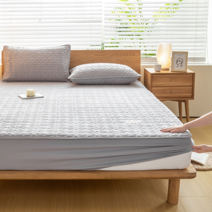 91家纺网 家纺一手货源 找家纺 给笠 2023新款原棉床笠 幸运格-星灰