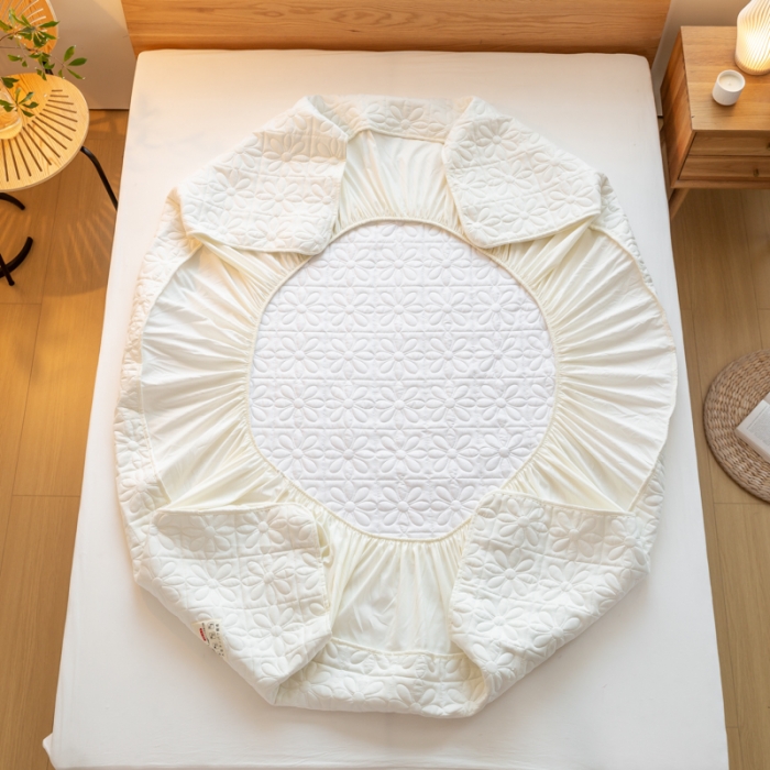 91家纺网 家纺一手货源 找家纺 给笠 2023新款原棉床笠 幸运格-米白