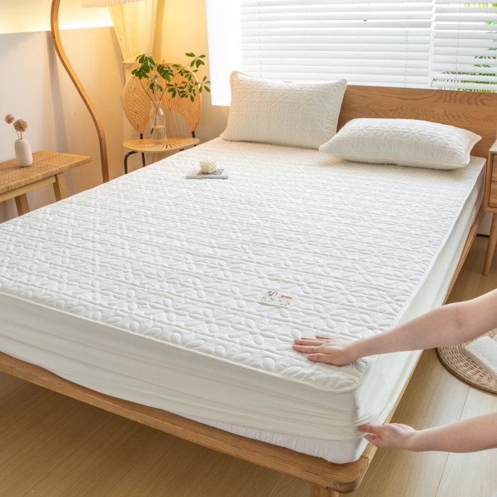 91家纺网 家纺一手货源 找家纺 给笠 2023新款原棉床笠 幸运格-米白