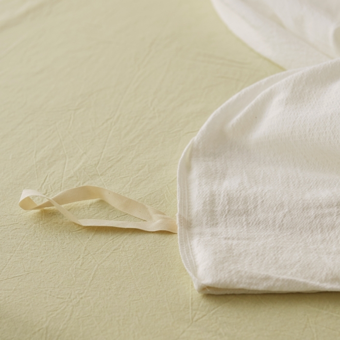 91家纺网 家纺一手货源 找家纺 安莱生活 2022新款春夏双股细支泡泡纱绑带款四件套 泡泡纱白