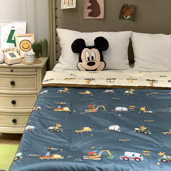 91家纺网 家纺一手货源 找家纺 汇庭 2021新款长绒棉冬被 蓝白汽车