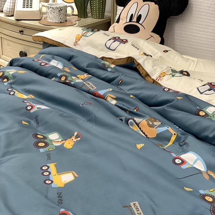 91家纺网 家纺一手货源 找家纺 汇庭 2021新款长绒棉冬被 蓝白汽车