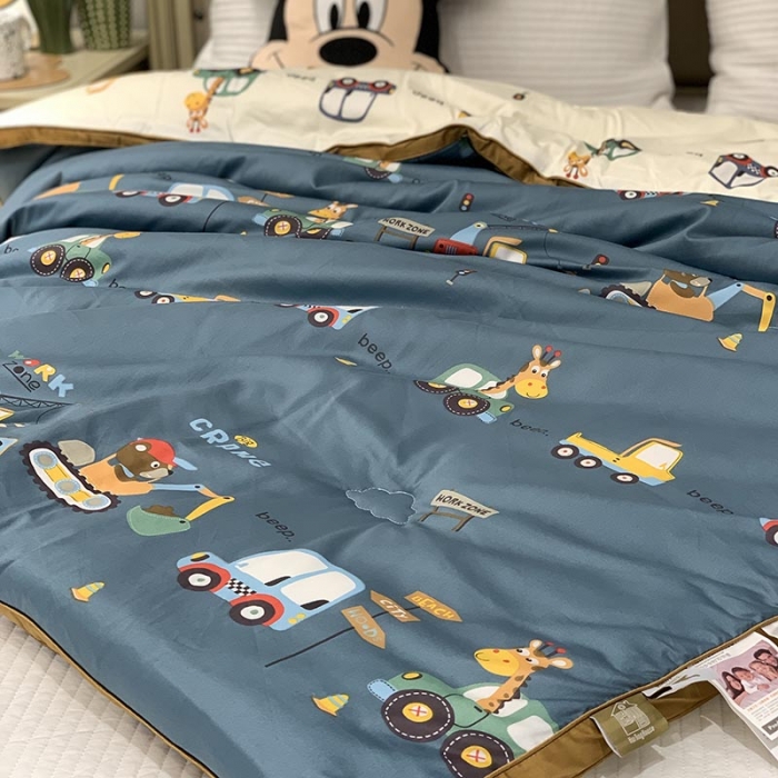 91家纺网 家纺一手货源 找家纺 汇庭 2021新款长绒棉冬被 蓝白汽车