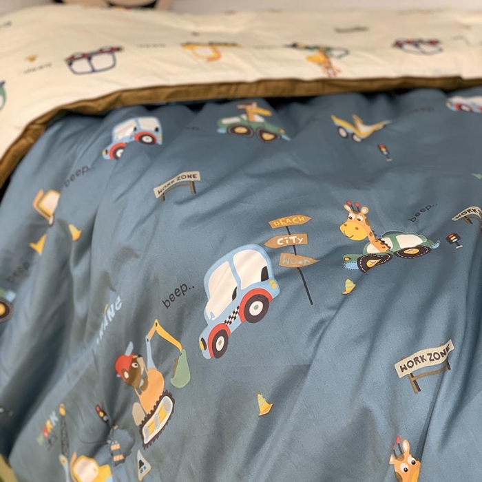 91家纺网 家纺一手货源 找家纺 汇庭 2021新款长绒棉冬被 蓝白汽车