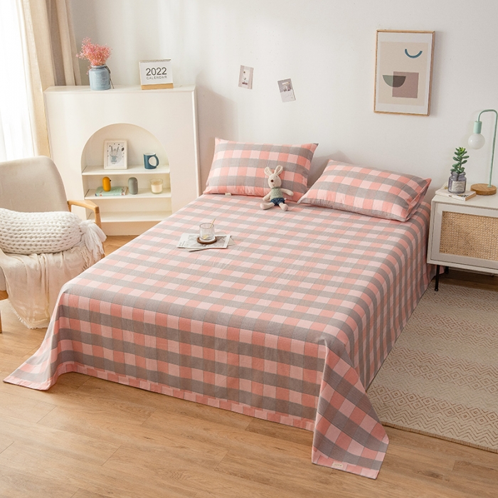 91家纺网 家纺一手货源 找家纺 芃成 2022新款全棉老粗布床单款 极简格-粉