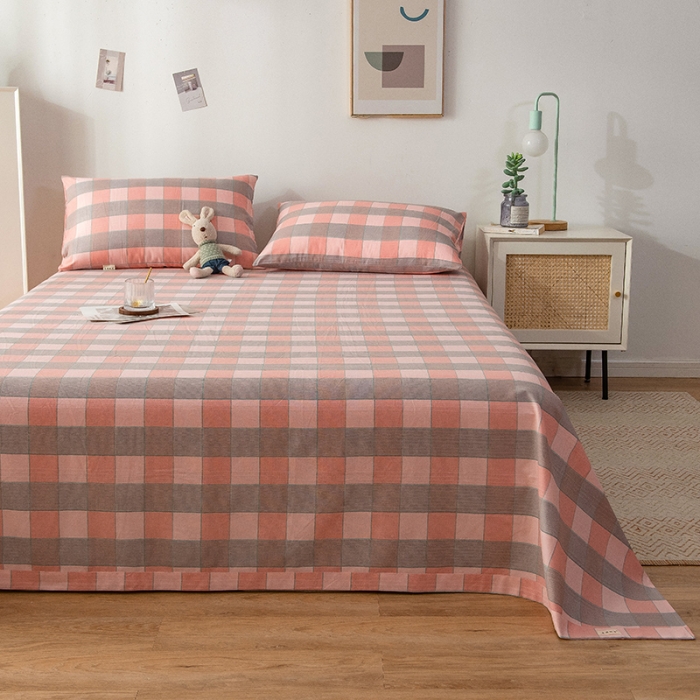 91家纺网 家纺一手货源 找家纺 芃成 2022新款全棉老粗布床单款 极简格-粉