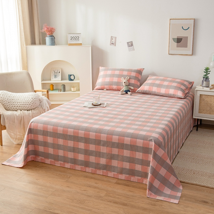 91家纺网 家纺一手货源 找家纺 芃成 2022新款全棉老粗布床单款 极简格-粉