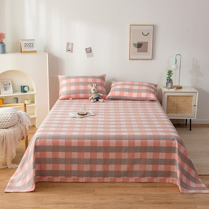 91家纺网 家纺一手货源 找家纺 芃成 2022新款全棉老粗布床单款 极简格-粉