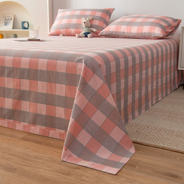 91家纺网 家纺一手货源 找家纺 芃成 2022新款全棉老粗布床单款 极简格-粉