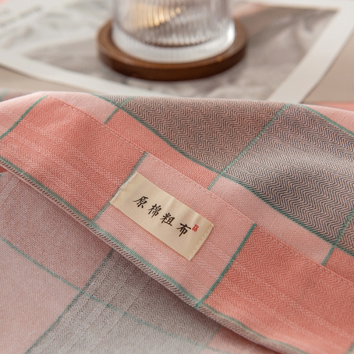 91家纺网 家纺一手货源 找家纺 芃成 2022新款全棉老粗布床单款 极简格-粉