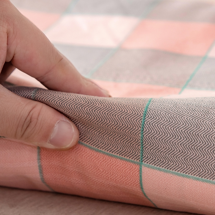 91家纺网 家纺一手货源 找家纺 芃成 2022新款全棉老粗布床单款 极简格-粉