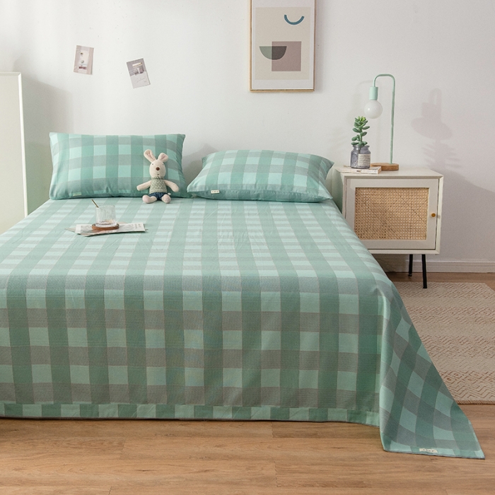 91家纺网 家纺一手货源 找家纺 芃成 2022新款全棉老粗布床单款 极简格-绿