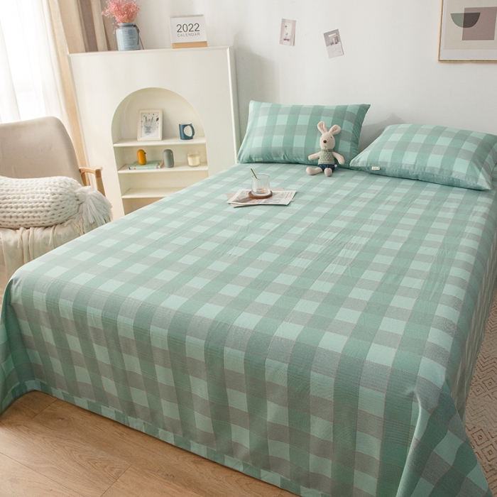 91家纺网 家纺一手货源 找家纺 芃成 2022新款全棉老粗布床单款 极简格-绿