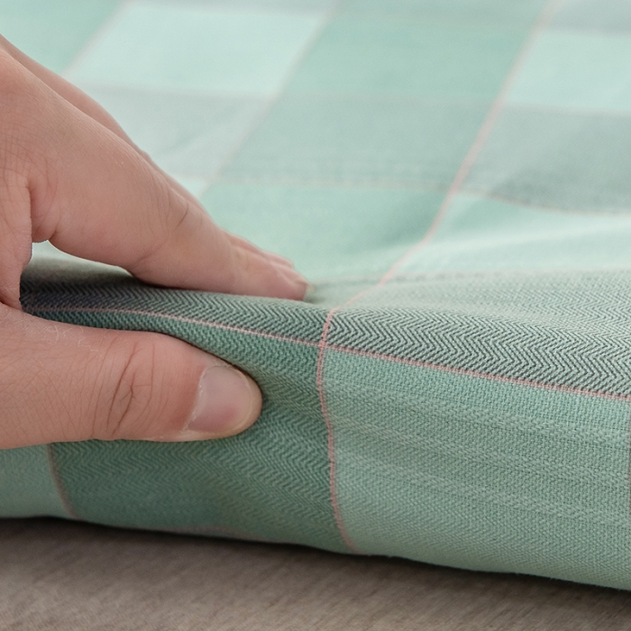 91家纺网 家纺一手货源 找家纺 芃成 2022新款全棉老粗布床单款 极简格-绿