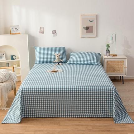 芃成 2022新款全棉老粗布床单款 蓝小格-蓝