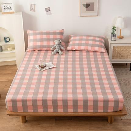 91家纺网 家纺一手货源 找家纺 芃成 2022新款全棉老粗布床笠款 极简格-粉