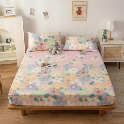 91家纺网 家纺一手货源 找家纺 芃成 2022新款全棉老粗布床笠款 幸运花朵-粉