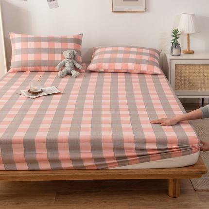 芃成 2022新款全棉老粗布床笠款 极简格-粉