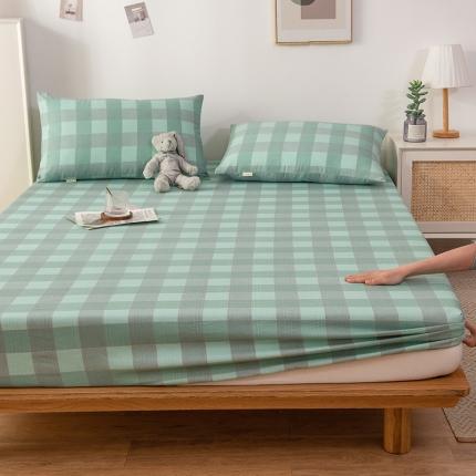 芃成 2022新款全棉老粗布床笠款 极简格-绿