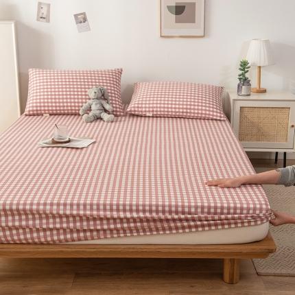 芃成 2022新款全棉老粗布床笠款 蓝小格-粉