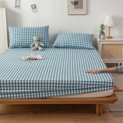 芃成 2022新款全棉老粗布床笠款 蓝小格-蓝