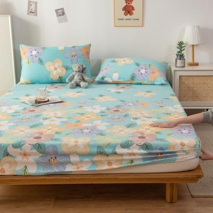 芃成 2022新款全棉老粗布床笠款 幸运花朵-蓝