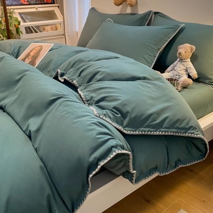 91家纺网 家纺一手货源 找家纺 欣晴家纺 2023新款亲肤水洗棉简约贝形边四件套 幻羽-翠绿