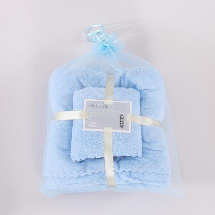 悠纱枕巾 2022新款珊瑚绒毛巾浴巾组合套装 毛巾浴巾套装蓝