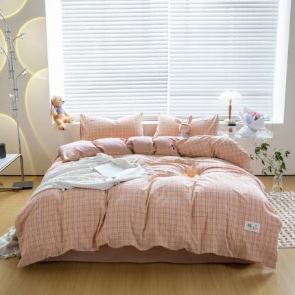 91家纺网 家纺一手货源 找家纺 2023爆款恋人优选良品全棉水洗棉四件套纯棉宿舍三件套 米兰桔+脏粉