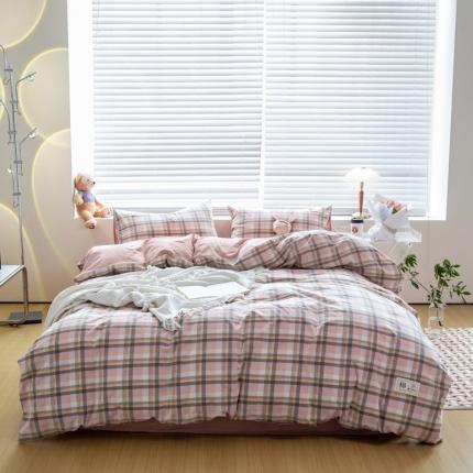 91家纺网 家纺一手货源 找家纺 2023爆款恋人优选良品全棉水洗棉四件套纯棉宿舍三件套 莫妮粉+脏粉